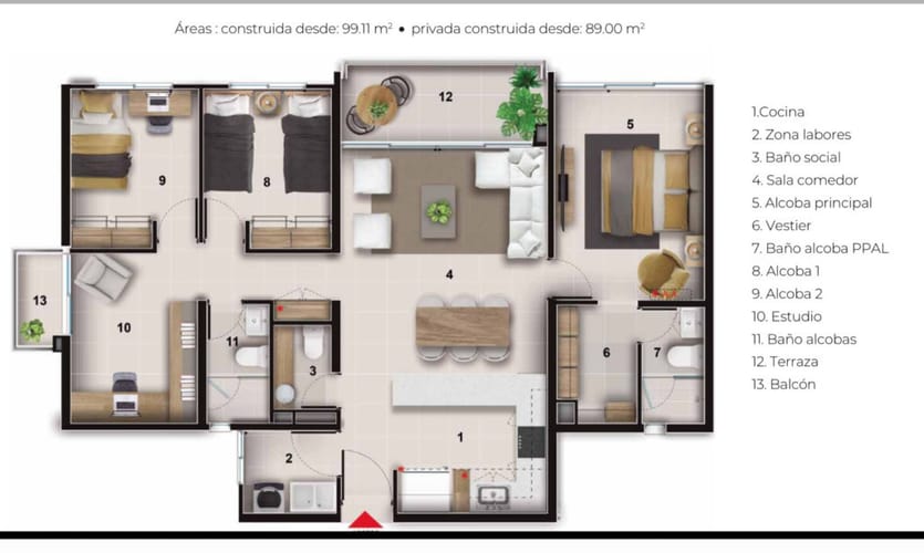Apartamento de 3 alcobas en venta en Valle Del Lili, Cali, 100 m² · foto 8 de 13