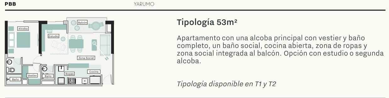 Apartamento de 3 alcobas en venta en Barro Blanco, Rionegro, 53 m² · foto 5 de 11