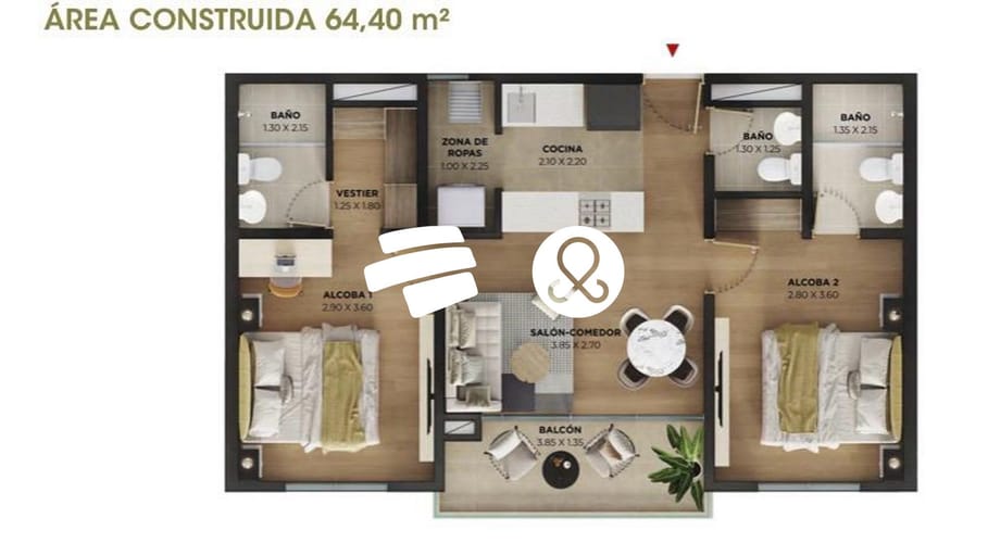 Apartamento de 2 alcobas en venta en Bucaros, Bello, 64 m² · foto 1 de 12