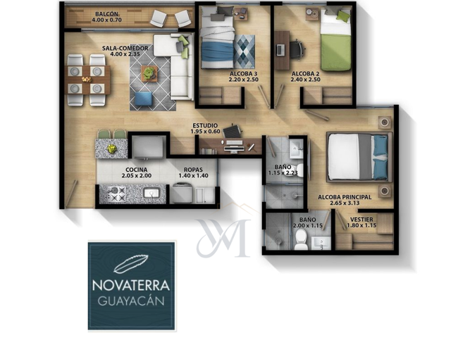 Apartamento de 3 alcobas en venta en Novaterra, Mosquera, 65 m² · foto 13 de 18