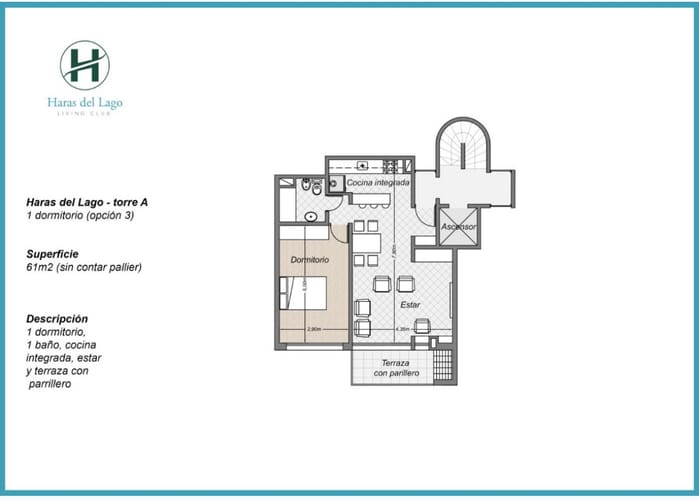 Apartamento en alquiler de 1 dormitorio y cochera en Haras del lago · Foto 7