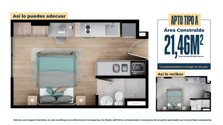 Apartaestudio en arriendo en Cedritos, Bogotá, 20 m² · foto 2 de 5