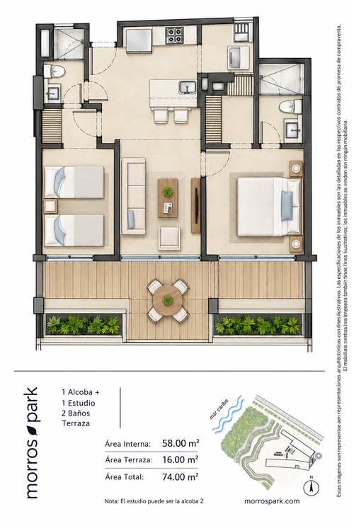 Apartamento de 2 alcobas en venta en Cartagena, 74 m² · foto 8 de 8