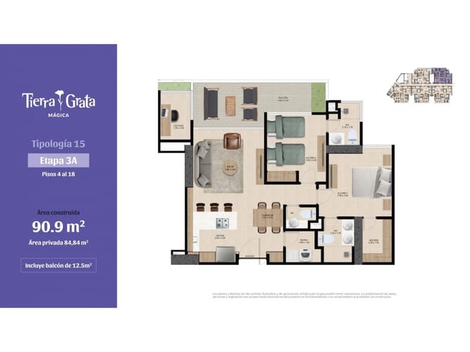 Apartamento de 2 alcobas en venta en Loma De Las Brujas, Envigado, 91 m² · foto 2 de 24
