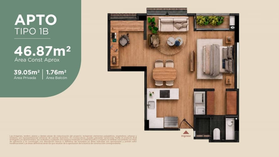 Apartamento de 1 alcoba en venta en La Soledad, Bogotá, 46 m² · foto 7 de 7