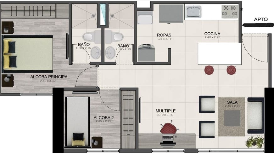 Apartamento de 2 alcobas en venta en Centro, Rionegro, 51 m² · foto 7 de 20