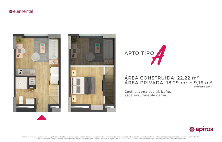 Apartamento de 1 alcoba en venta en Modelia Occidental, Bogotá, 22 m² · foto 3 de 3