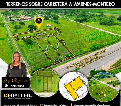 Terreno En Venta Sobre Carretera Warnes Montero
