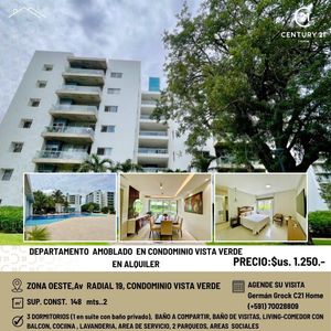 Amoblado Y Lujoso Departamento En Alquiler,cond Vista Verde