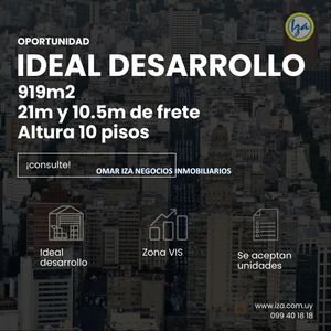 Venta Terreno Centro. 3 Padrones Edificio Zona Vis 10 Pisos