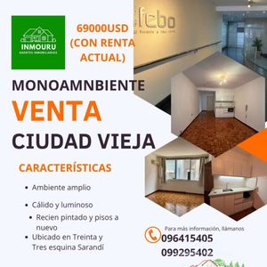 Venta De Hermoso Monoambiente En Ciudad Vieja Con Renta Actual
