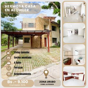 Casa D Elujo En Alquiler Cond. La Posada - Urubó