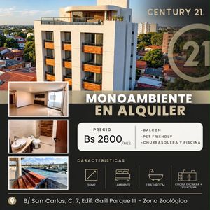  Monoambiente En Alquiler  A Estrenar