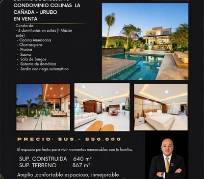 Lujosa Casa Amoblada En Cond Colinas La Cañada En Urubo En Venta