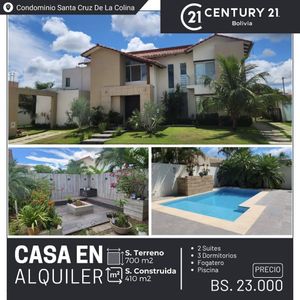 Lujosa Y Amplia Casa En Alquiler En Condominio En Urubo