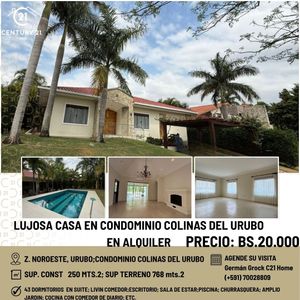 Lujosa Casa En Alquiler En Condominio Colinas Del Urubo