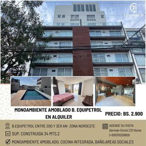 Para Ejecutivos, Monoambiente Amoblado En Alquiler,b.equipetrol