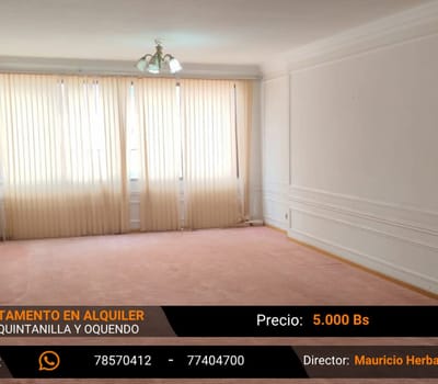 Amplio Depto En Alquiler (3 Dorm. + Parqueo + Piscina) Z/ Plaza Quintanilla    