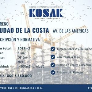 Terreno Ciudad De La Costa Sobre Av. De Las Américas Con Frente Al Lago