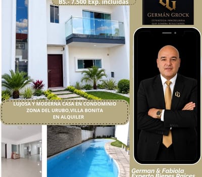 En Condominio Exclusivo,casa Moderna En Alquiler En Urubo