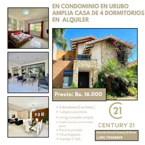 En  Urubo, Casa Amplia De 4 Dorms En Alquiler En Condominio