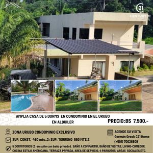 Casa De 5 Dorms En Alquiler En Cond. En Urubo