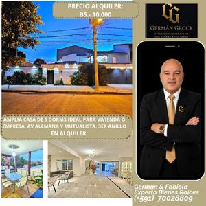 Amplia Casa De 5 Dorms En Alquiler, Para Vivienda O Empresa Av Alemana