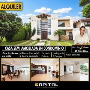 Casa Semi Amoblada En Alquiler, Condominio Ciudad Jardin