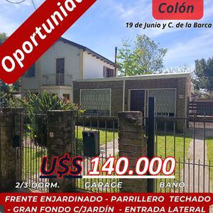 Exclusiva Oportunidad En Colón 19 De Junio: Residencia De Lujo Con 2/3 Dormitorios, 1 Baño, Cocina De Diseño, Amplio Living Comedor, Fondo Con Parrillero Y Garage.