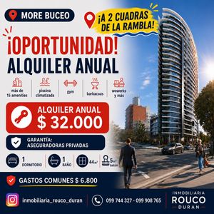 Alquiler Un Dormitorio En More Buceo. Amenities De Primer Nivel, A Dos Cuadras De La Rambla.