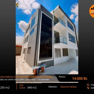 Casa Amplia 3 Plantas En Alquiler Prox. Av. Santa Cruz En Cochabamba