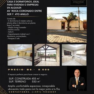 Para Vivienda O Empresa,casa De 5 Dormis,av Roca Coronado En Alquiler