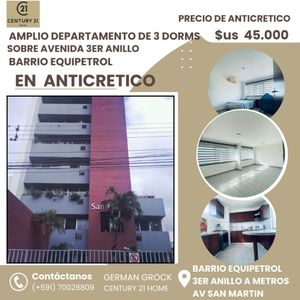 En Pleno Equipetrol, Departamento De 3 Dorms En Anticretico
