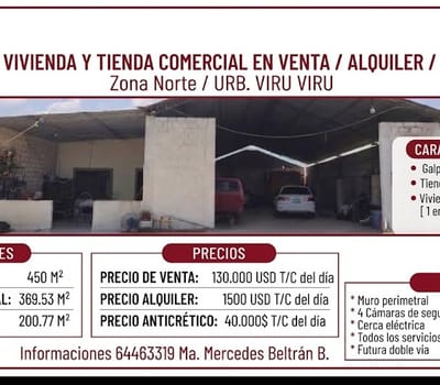 Galpón Con Vivienda Y Tienda Comercial En Venta/alquiler O Anticretico