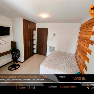 Monoambiente Semiamoblado En Alquiler Queru Queru Cerca Unifranz Cbba