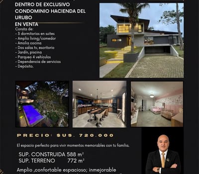 Lujosa Casa De 3 Dorms En Suite En Venta, Cond Hacienda Del Urubo