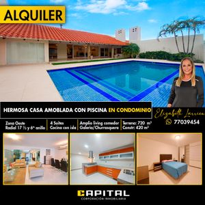 Casa Amoblada Con Piscina En Alquiler En Condominio Zona Oeste Av Pirai 