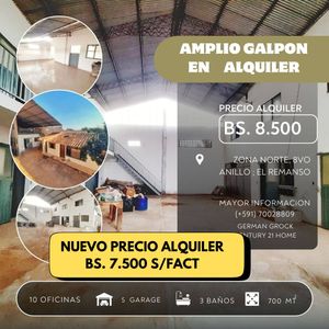 Galpon Con 10 0ficinas En Alquiler, Z.remanso Y 8vo Anillo