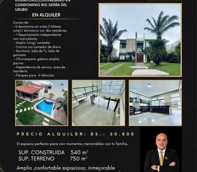 Lujosa Casa Dentro De Condominio Rio Sierra Del Urubo