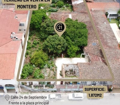 Terreno En Venta, Frente A La Plaza Principal De Montero