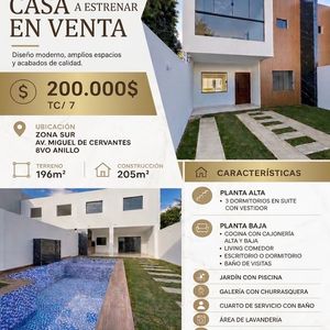  Casa Moderna A Estrenar En Venta – Zona Sur