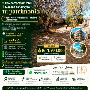 Lote En Venta, Zona Norte De Temporal Cochabamba