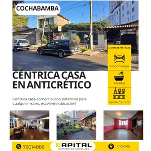 Casa Comercial En Anticrético Sobre La Ciclovía, Cochabamba