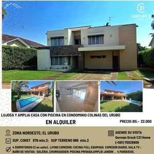 Lujosa Casa Con Piscina Privada En Colinas Del Urubo En Alquiler