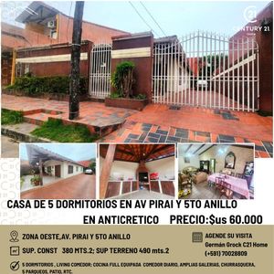 Casa De 5 Dormitorios En Anticretico, Av Pirai Y 5to Anillo