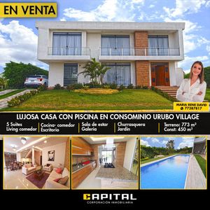 Casa Lujosa Con Piscina En Condominio Urubo Village!!