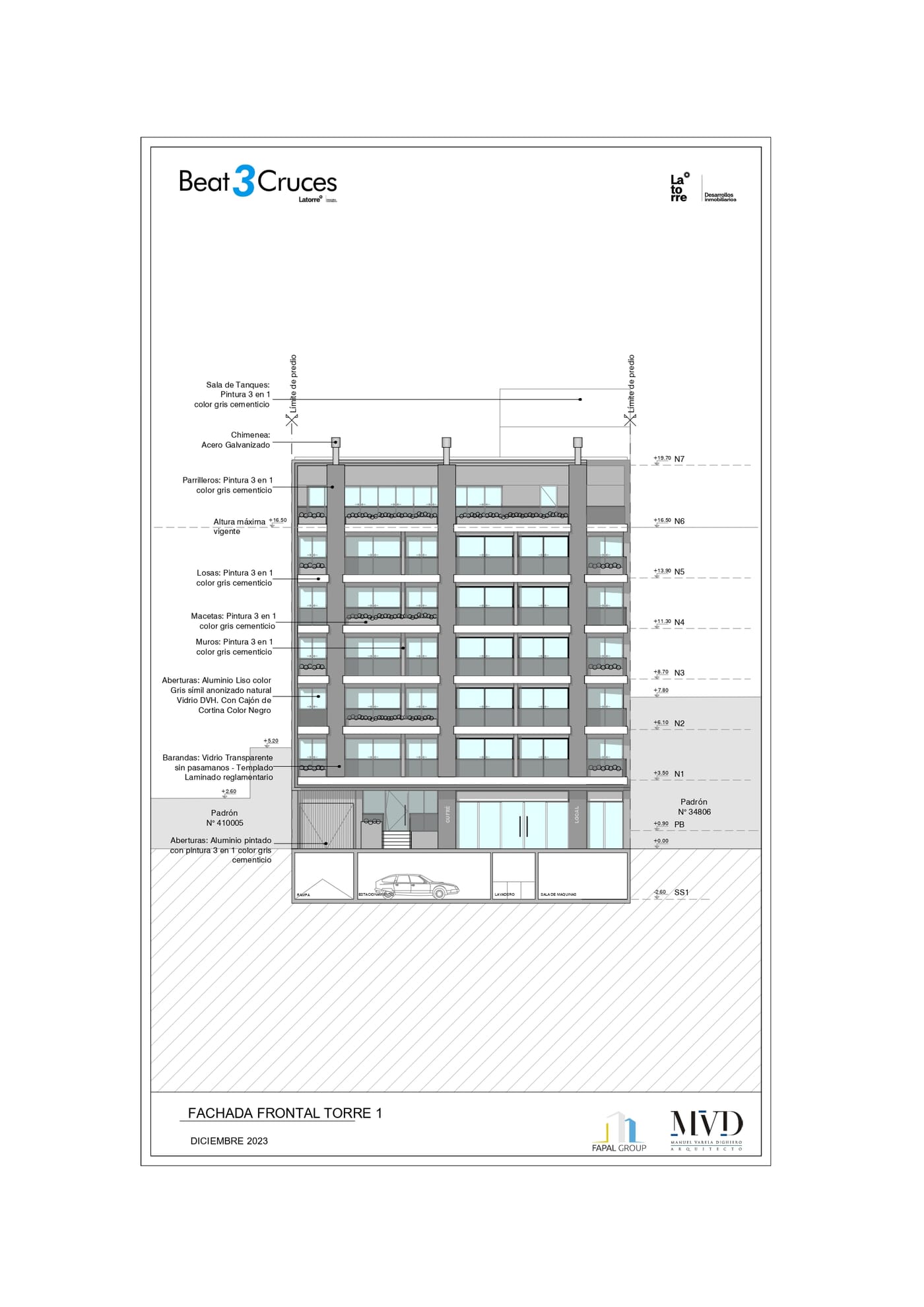 Plano Fachada Frontal Torre 1 — Beat Tres Cruces