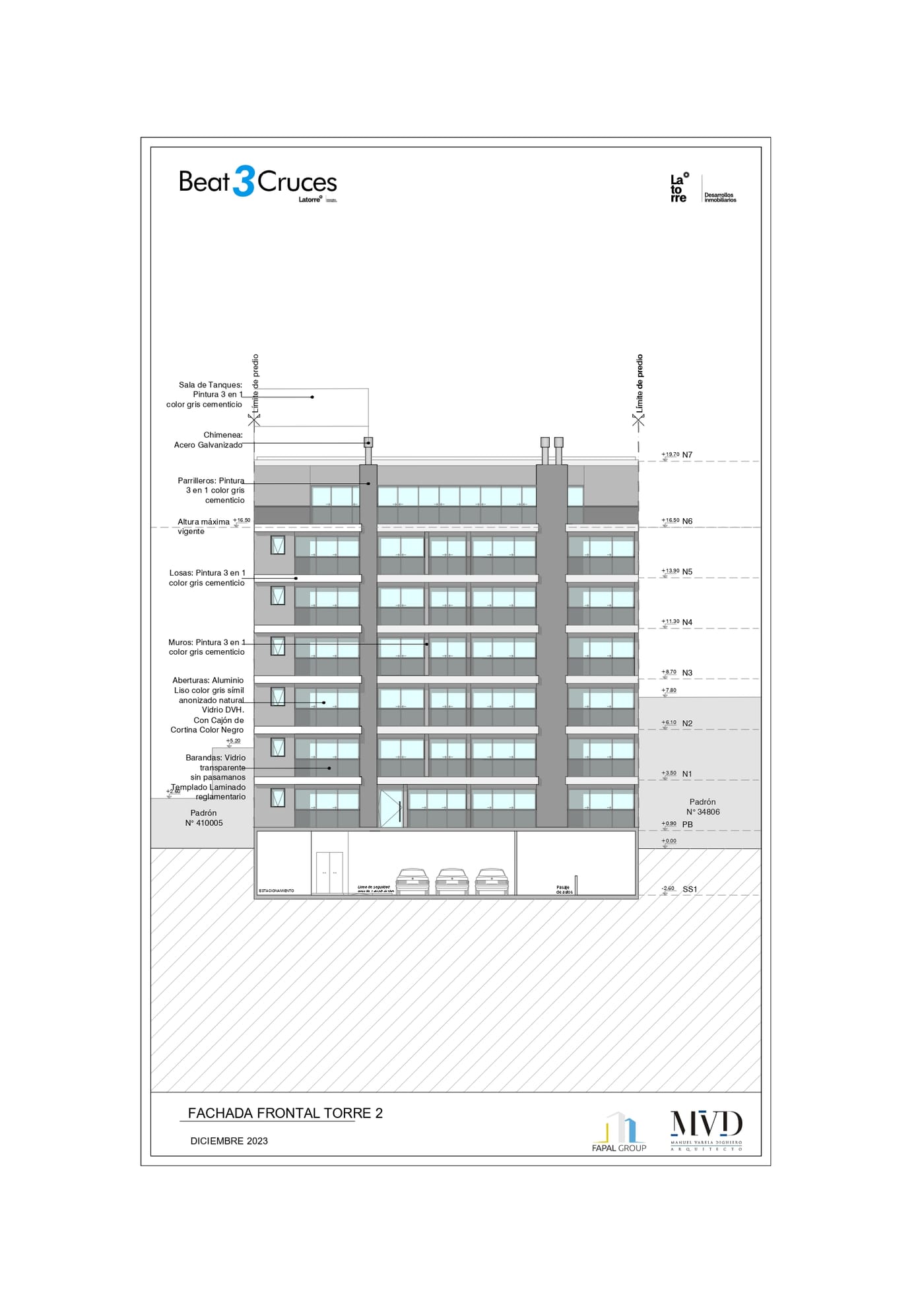 Plano Fachada Fontal Torre 2 — Beat Tres Cruces