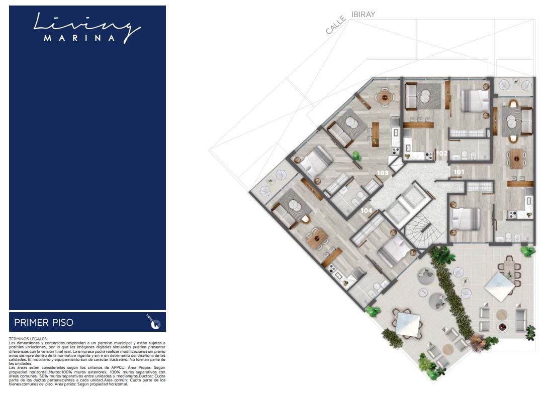 Plano Piso 1 — Living Marina