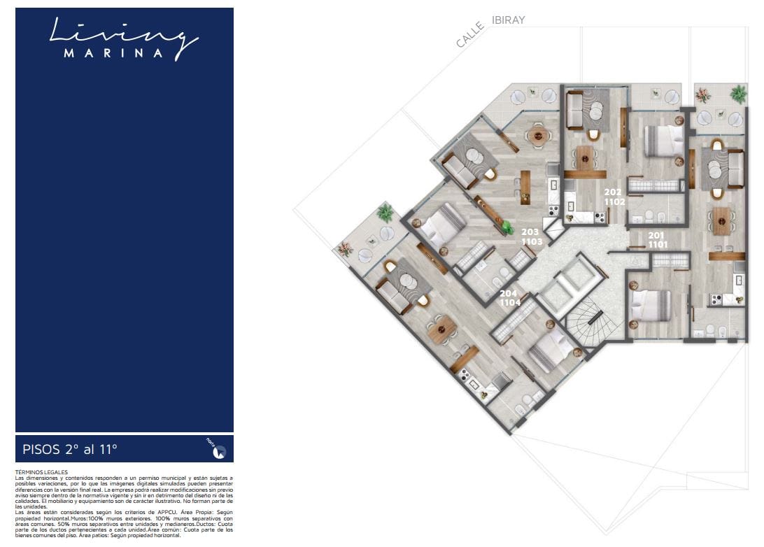 Plano Piso 2 al 11 — Living Marina